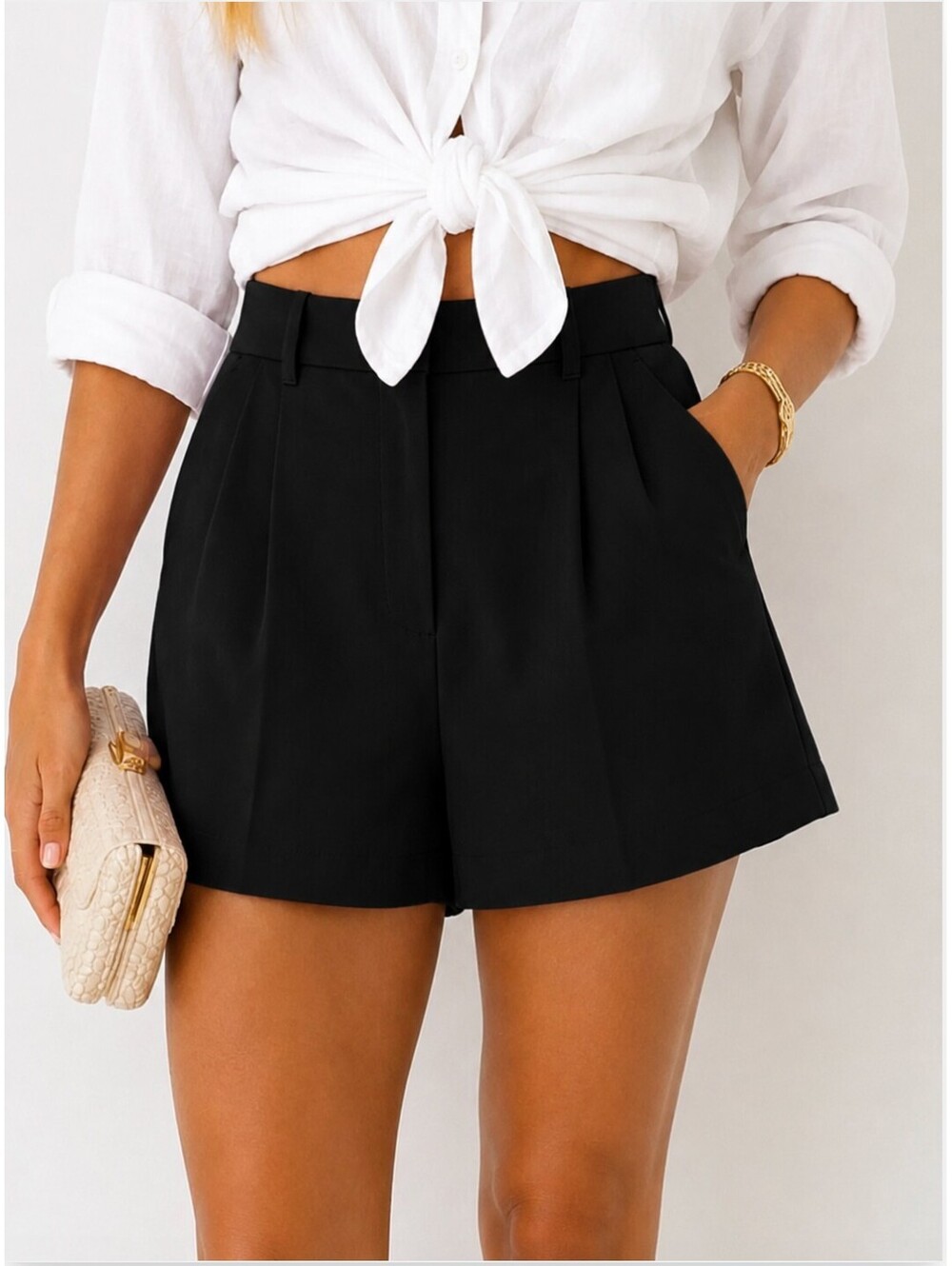 Abercrombie & Fitch Sloane Pleated Dress Shorts Black Pockets Women Medium